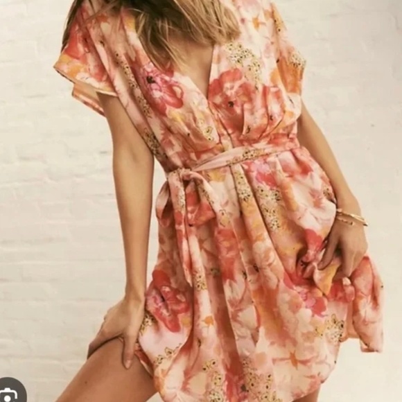 Free People freddy tie-side mini dress in multi floral size small - missing belt - Picture 5 of 12